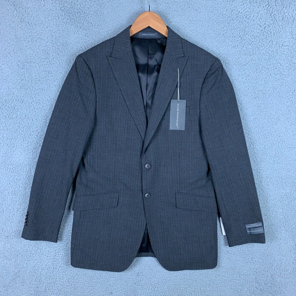 Wilke Rodriguez‎ Suit Jacket 40R Gray Slim Fit Stretch Striped Blazer NWT $139